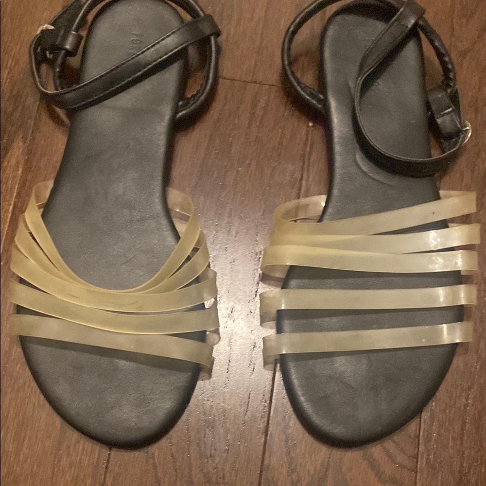 Women's Black and Beige Sandals